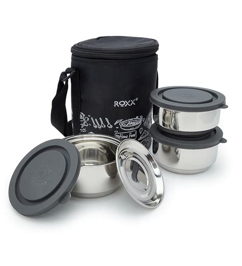 roxx steel lunch box|ROXX Stainless Steel Happy Meal Tiffin Box: 3 Containers .